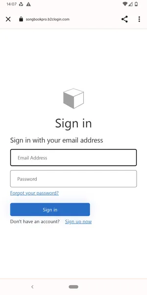 A popup with the text 'Sign in, sign in with your email. There are fields for email address and password. There is a button titled 'Sign in'.