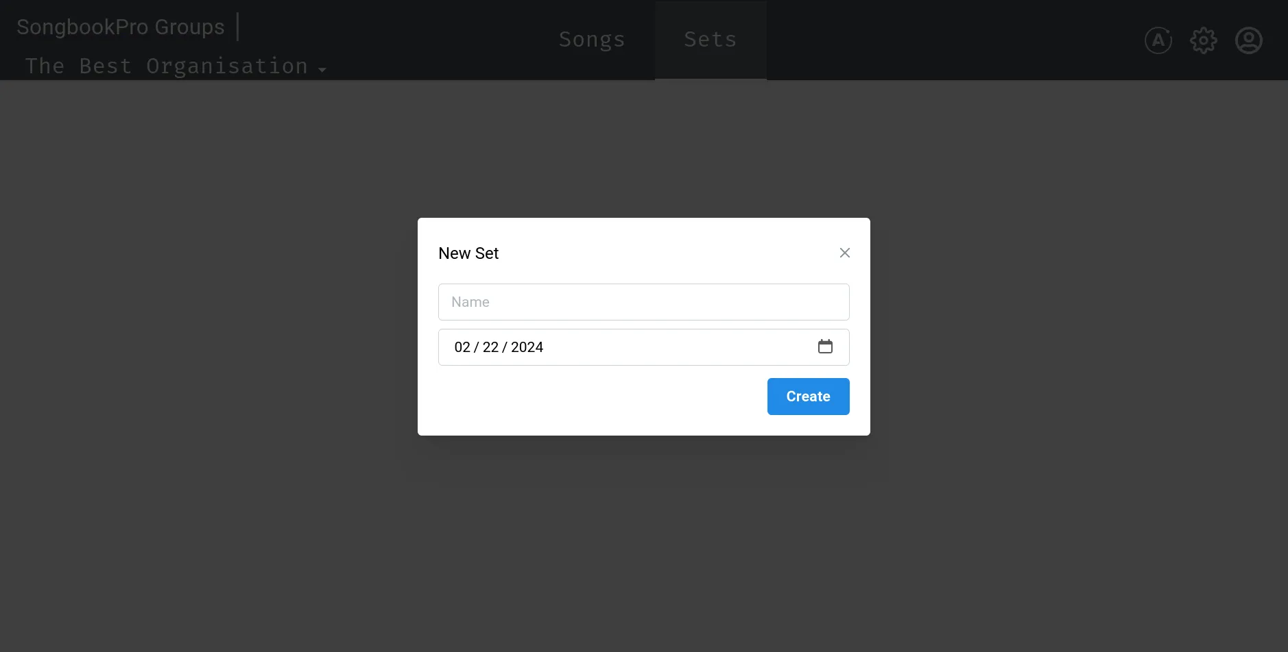 A popup titled 'Create set'. A text editor is labelled '1.'. A date picker is labelled '2.'. A button labelled '3.' is highlighted.