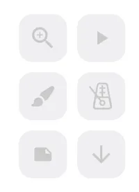 A button with a paintbrush icon, a button with a metronome icon, a button with a new page icon, and a button with a downward arrow icon.