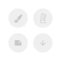 A button with a paintbrush icon, a button with a metronome icon, a button with a new page icon, and a button with a downward arrow icon.