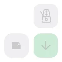 A button with a picture of a metronome, a button with a picture of a new page, and a button with a picture of a downward arrow.