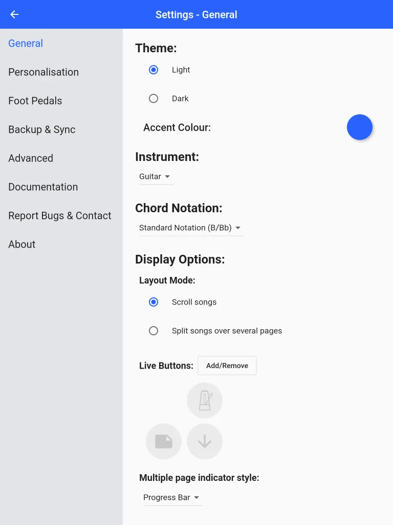 The SongbookPro Settings page.