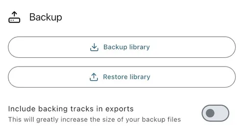 The title 'Backup' with buttons 'Backup Library' and 'Restore Library'