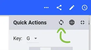 A dropdown reads 'Quick actions. An arrow points to a reload icon.