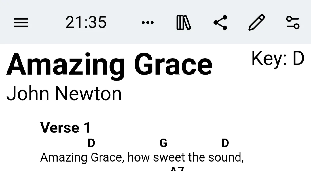 The new app bar layout in SongbookPro.