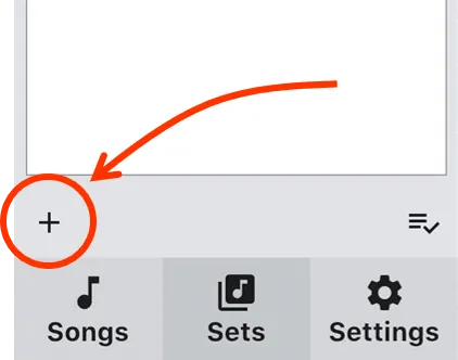 On the sets sidebar, an arrow points to a 'plus' button.