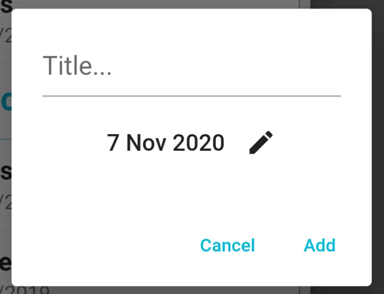 A popup prompting the user to add a title and date